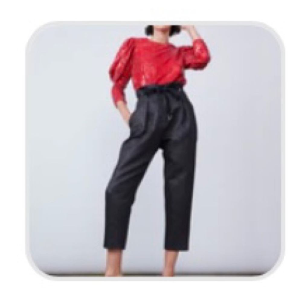 Pleated paperbag black and silver baggy pants